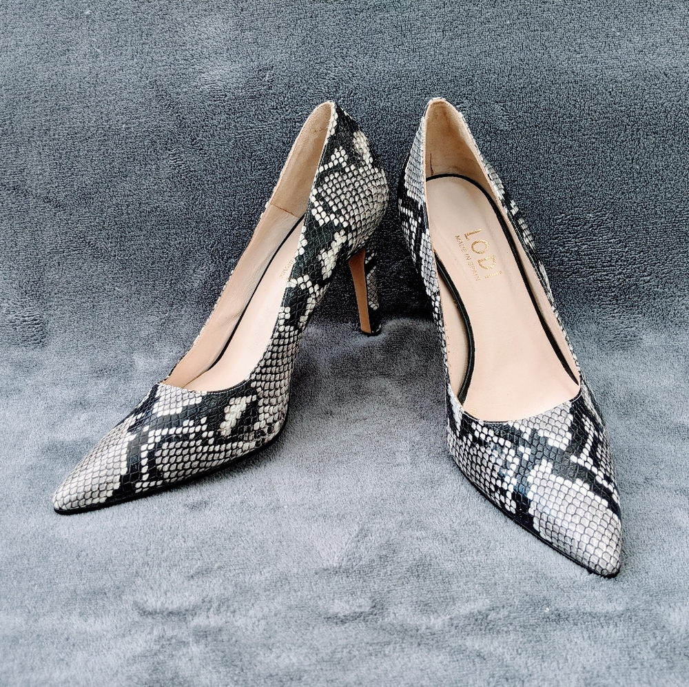 NWOT LODI Leather Snakeskin Print Heels
